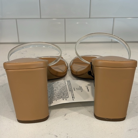 NWT - The Drop Avery Square Toe 2 Strap High Heeled Sandal - Tan / Clear - 7.5 - Picture 13 of 16